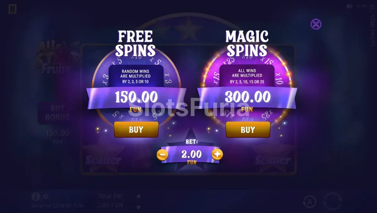 Función de compra de bonus en All Star Fruits de BGaming
