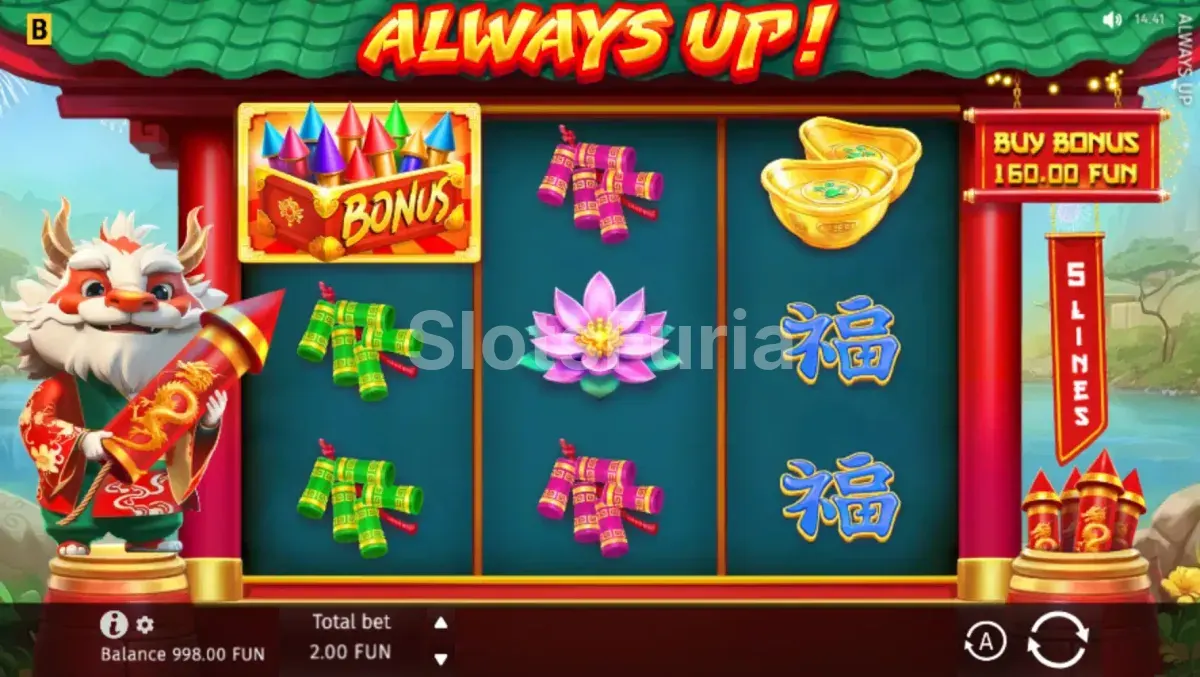 Pantalla principal del juego base de Always Up! con su escenario de pagoda china