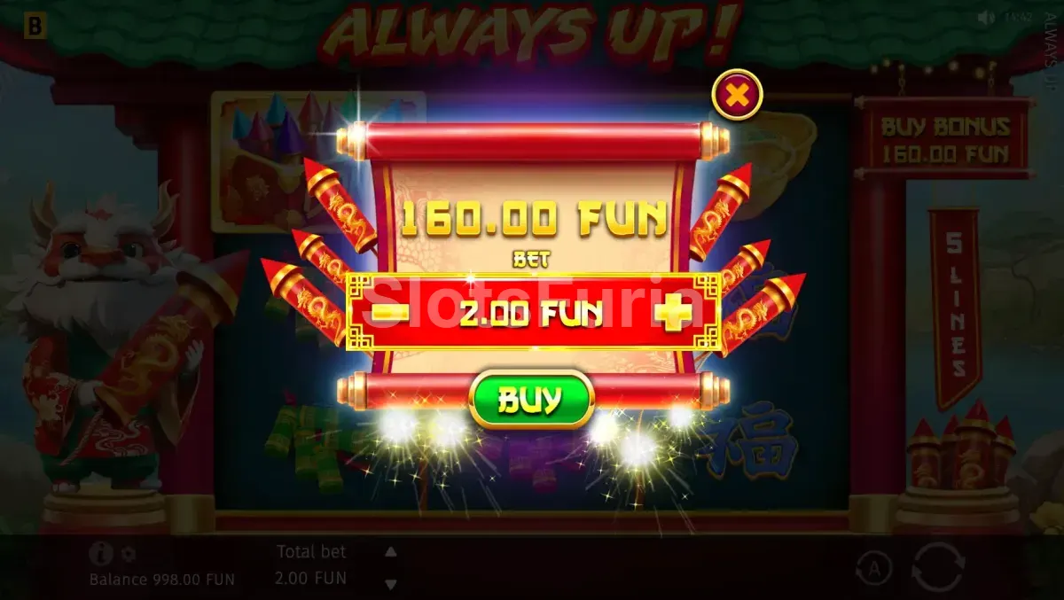 Pantalla de compra de bonificación disponible en Always Up! de BGaming