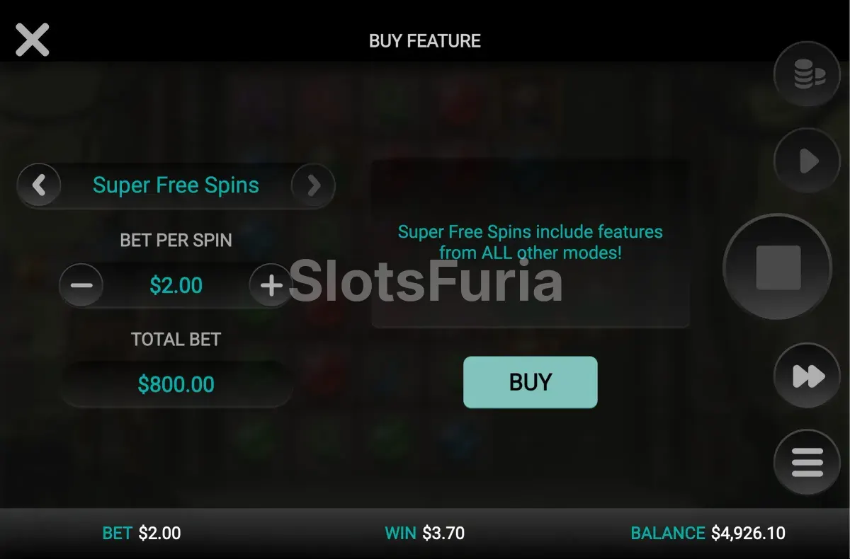 Pantalla de compra de bonus en Ancient Tumble con sus opciones disponibles