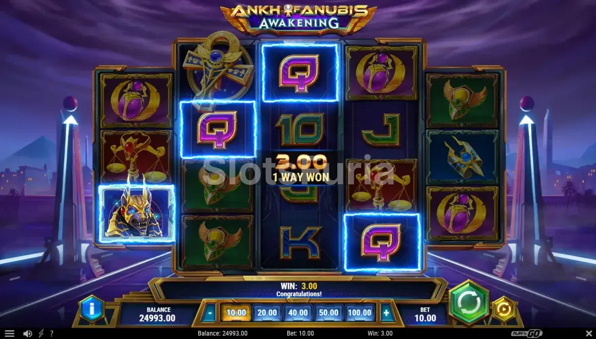 Resultado de giro en Ankh of Anubis Awakening con función de comodines activa