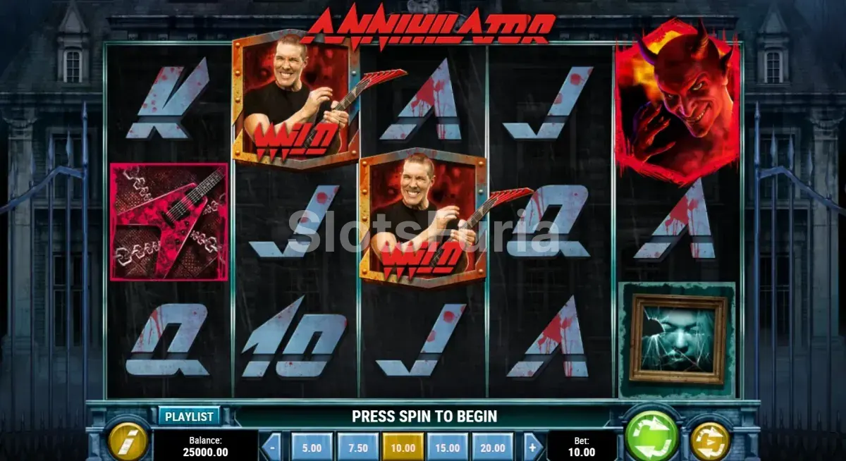 Pantalla principal del juego Annihilator con su ambiente oscuro y metálico