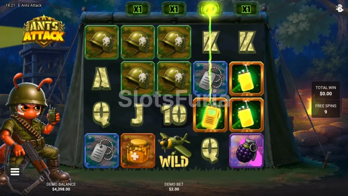 Ronda de giros gratis de Ants Attack con multiplicadores persistentes