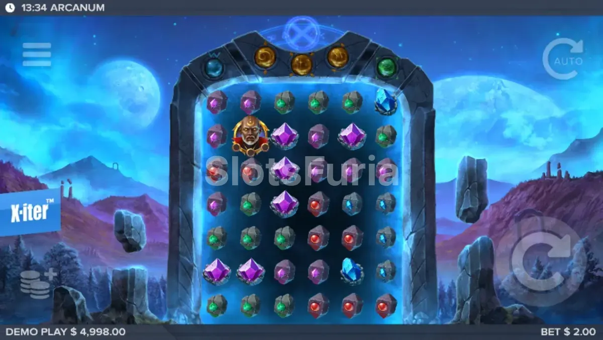 Juego base de Arcanum con cuadrícula de 6x7 y reino azul de fondo
