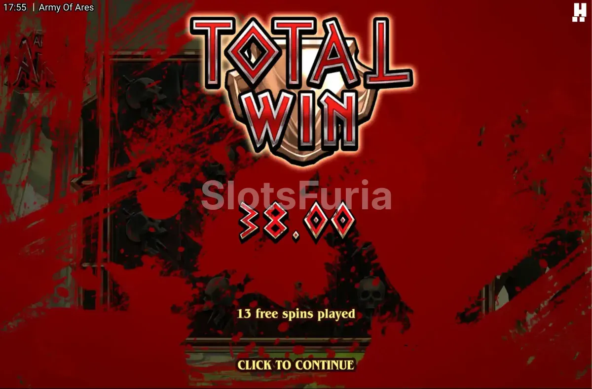 Gran victoria conseguida en Army of Ares mostrando el potencial de ganancias máximas