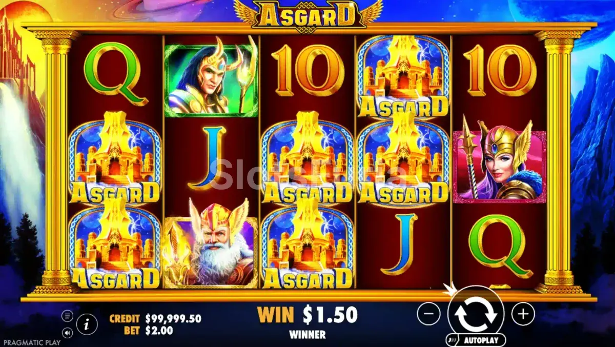 Juego base de Asgard con la grilla de 5 rodillos y 3 filas