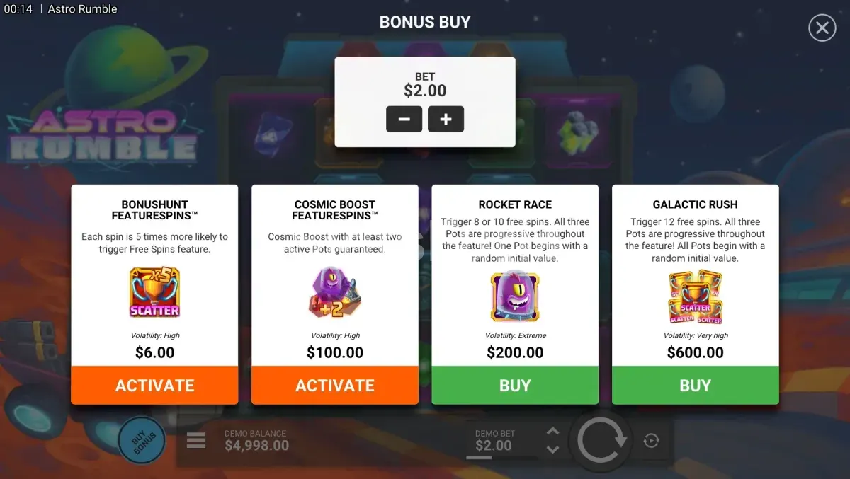Función de compra de bono en Astro Rumble