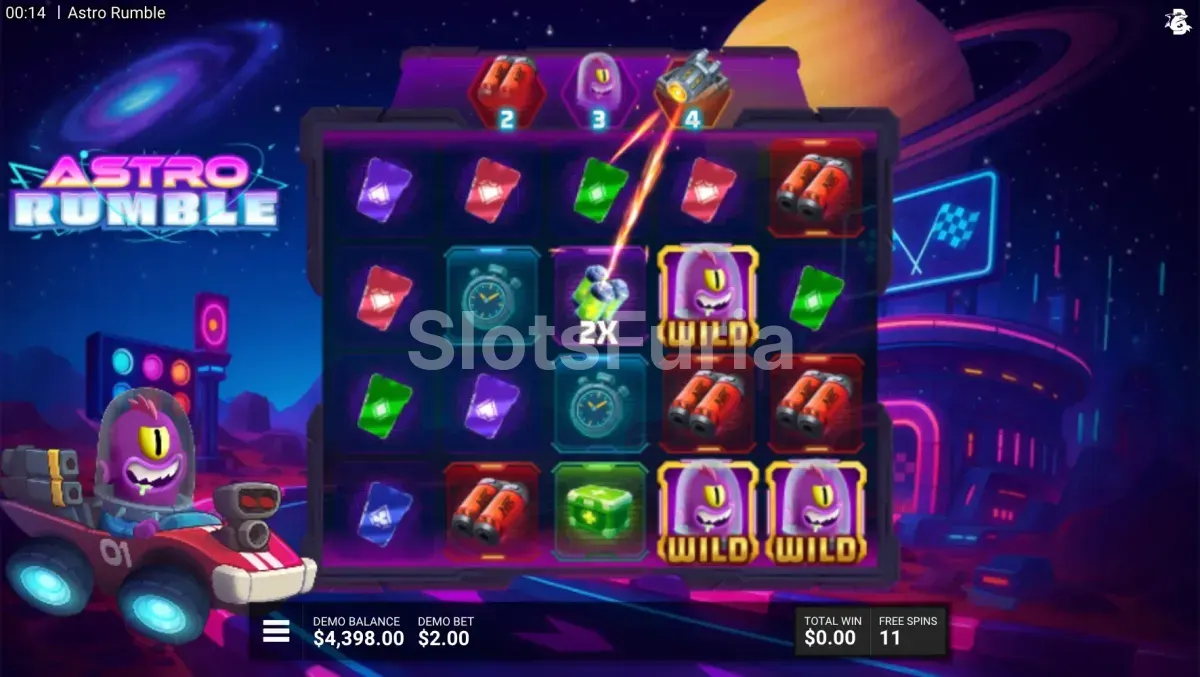 Pantalla de giros gratuitos activados en Astro Rumble