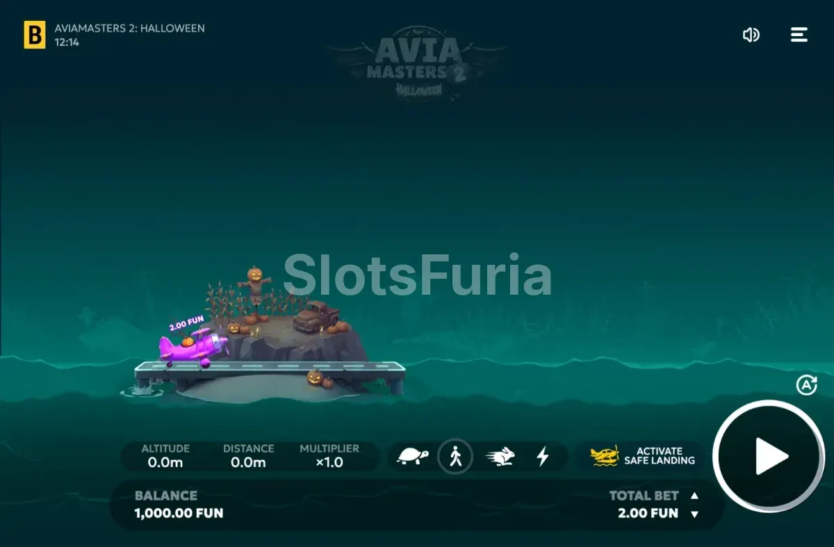 Juego base de Aviamasters 2 Halloween con el avión sobrevolando el agua