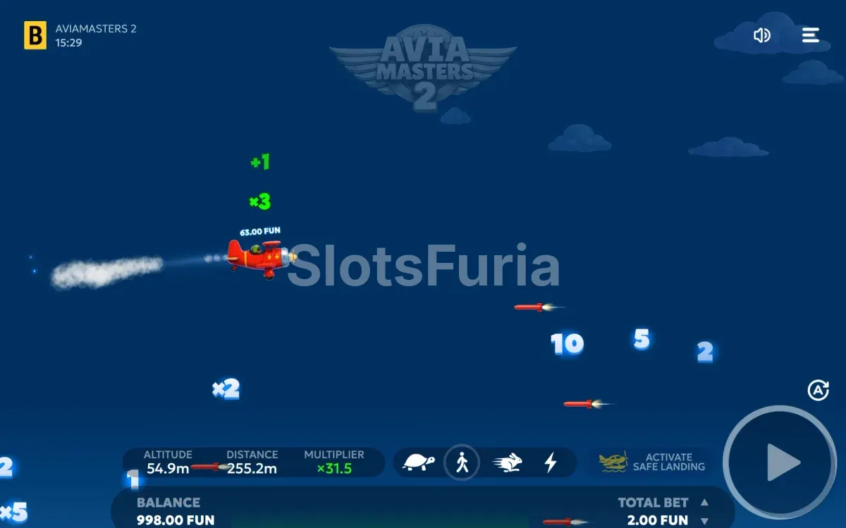 El avión de Aviamasters 2 en pleno vuelo recogiendo multiplicadores