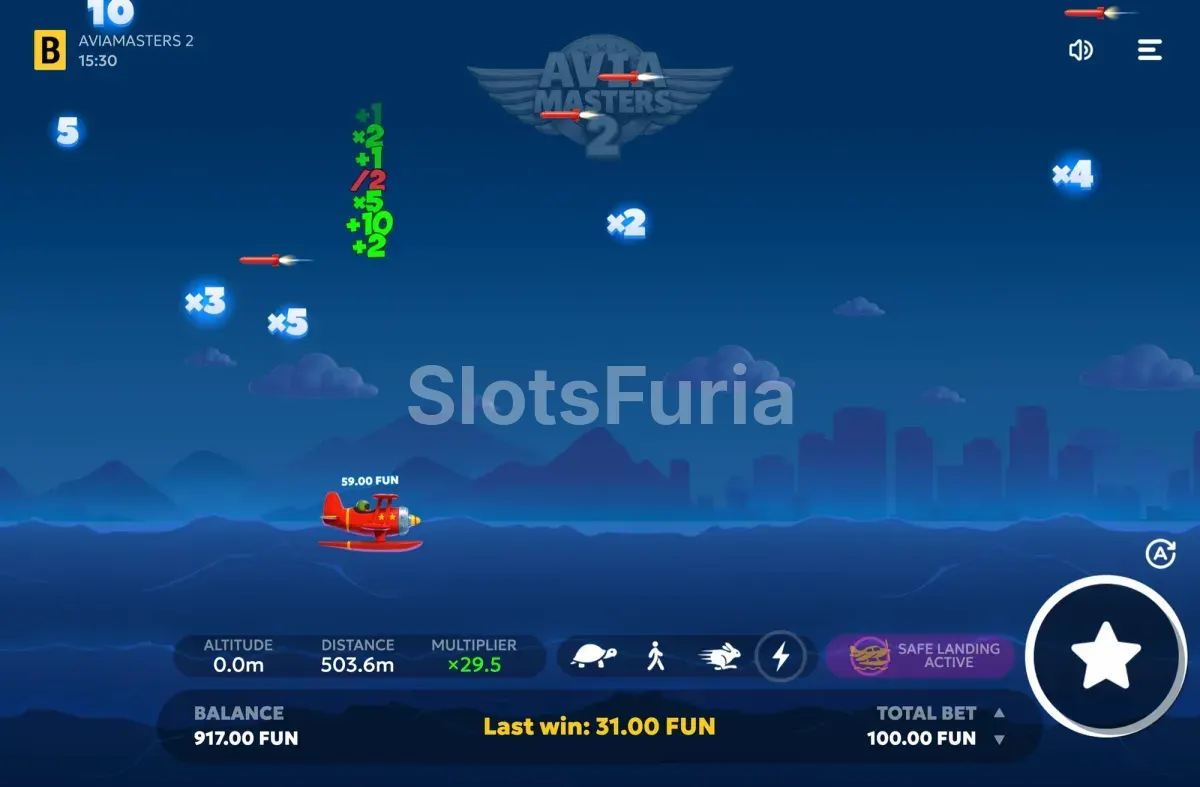 Función Safe Landing activada en una ronda de Aviamasters 2