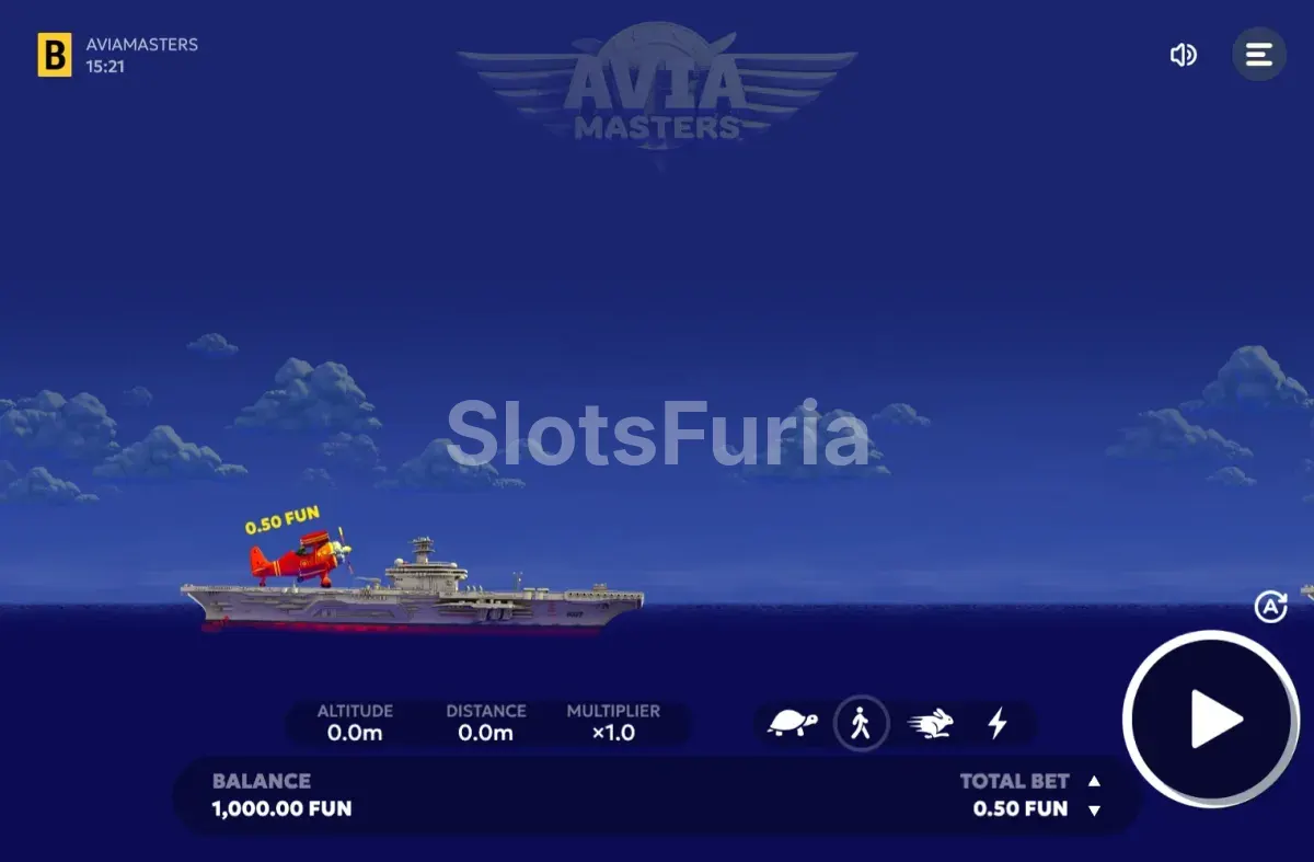 Pantalla principal de Aviamasters con el avión sobre el mar