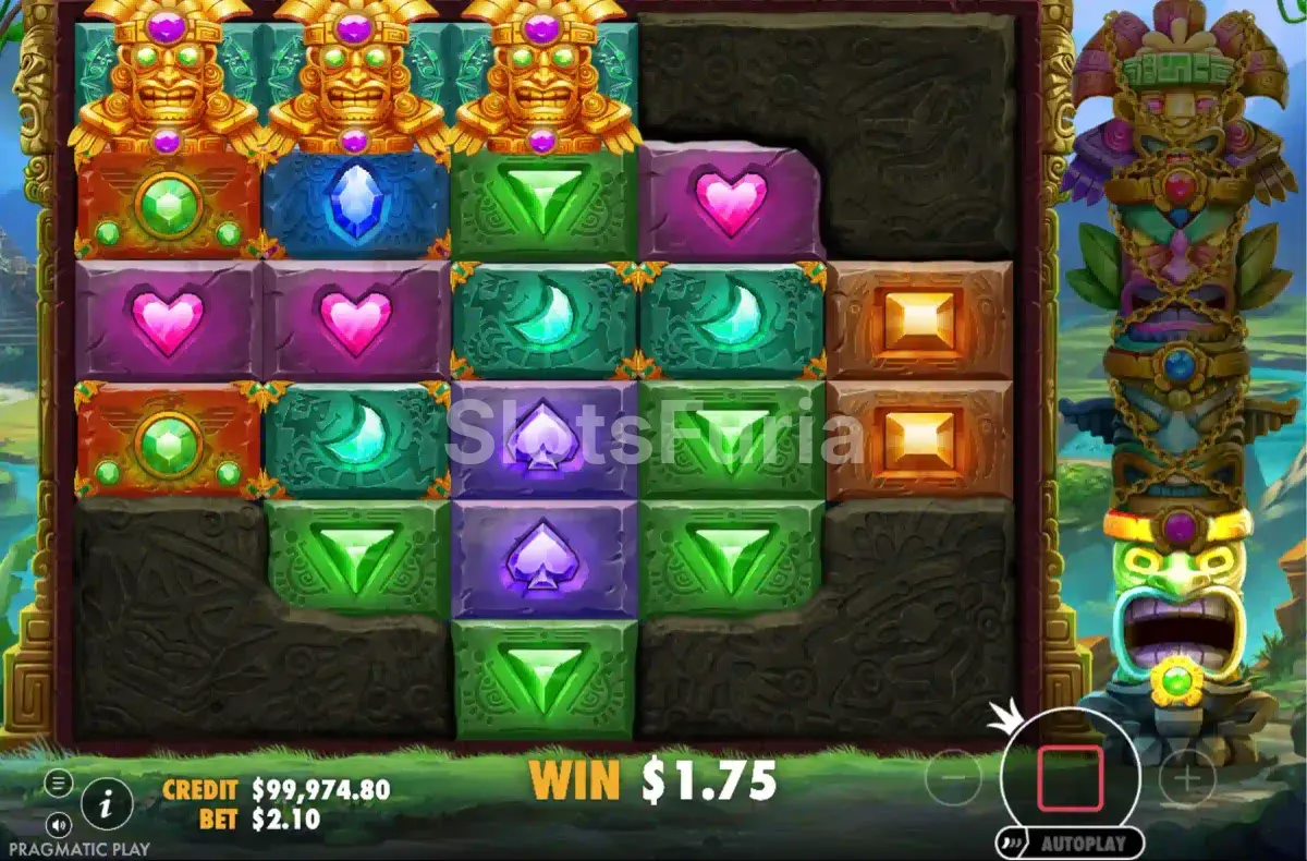 Segundo plano de juego en Aztec Bonanza mostrando una cascada de símbolos ganadores