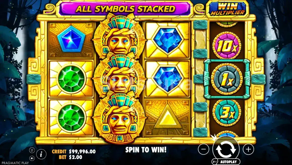 Segunda vista del juego base de Aztec Gems con combinaciones ganadoras