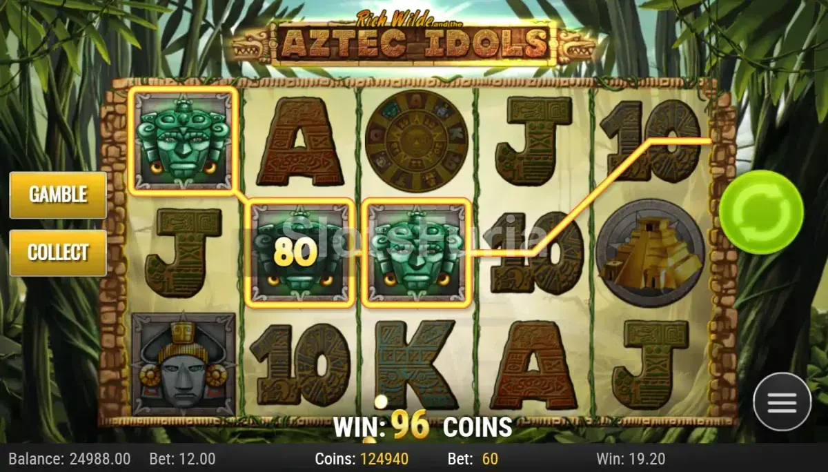 Resultado de un giro ganador en Aztec Idols