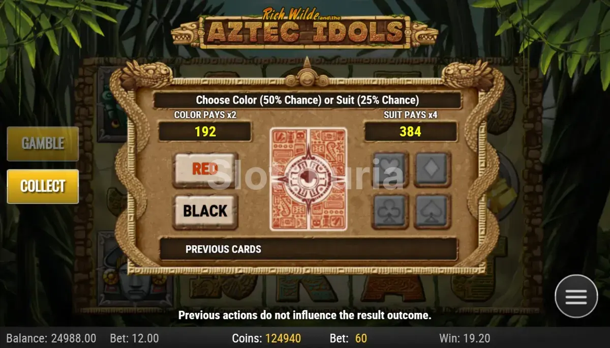 Función de apuesta de riesgo en Aztec Idols de Play'n GO