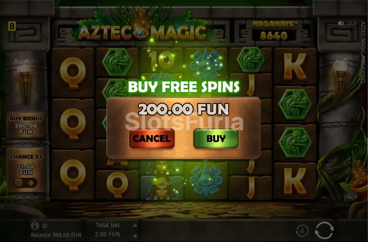 Interfaz de compra de bono en Aztec Magic Megaways de BGaming