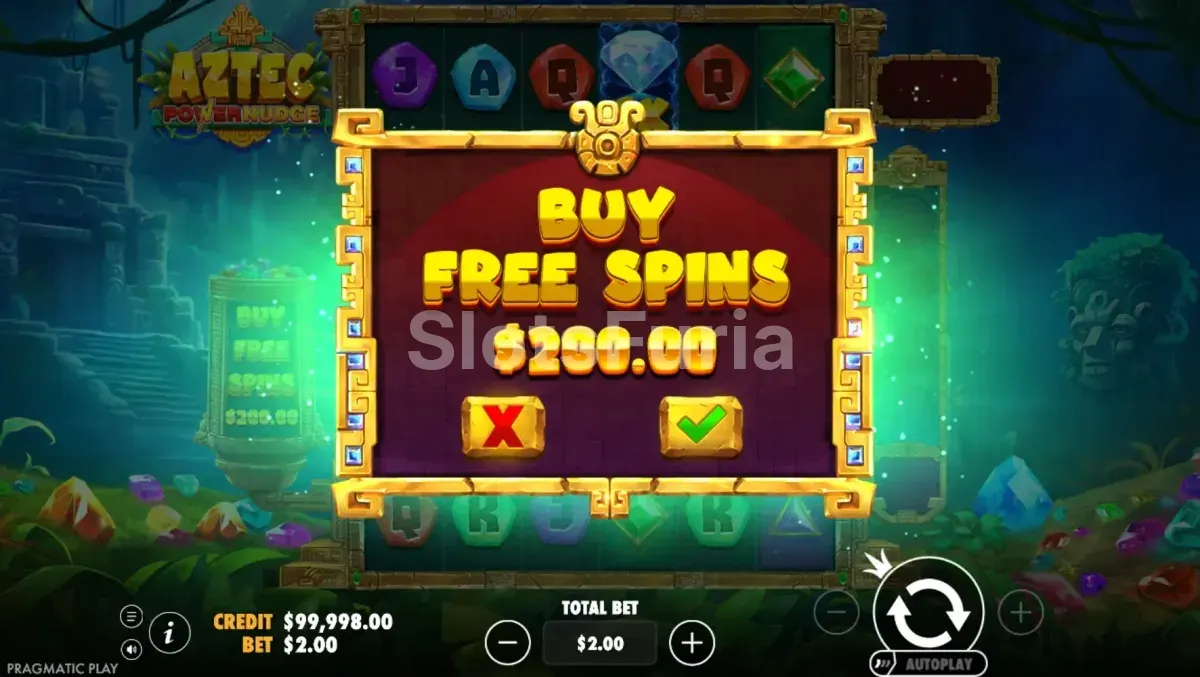 Pantalla de compra de bonus en Aztec Powernudge