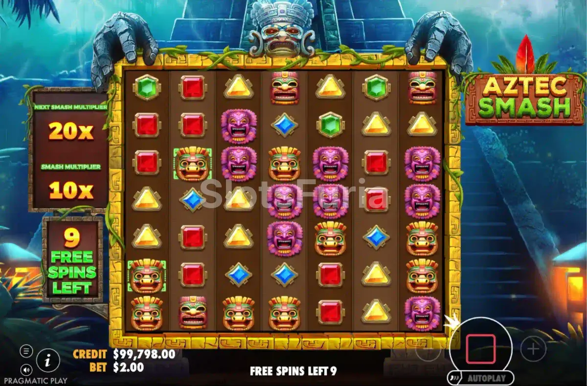 Ronda de giros gratis en Aztec Smash con multiplicador activo
