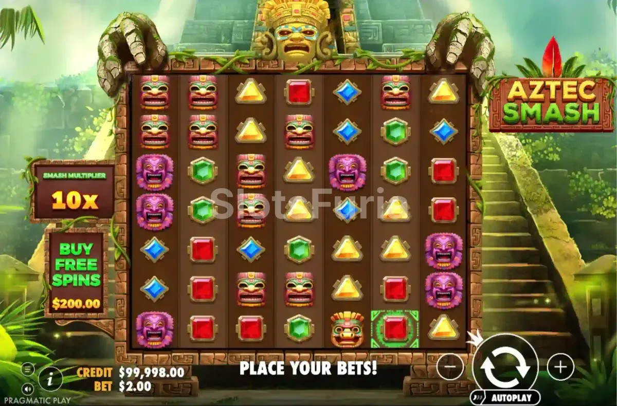 Pantalla principal del juego Aztec Smash con tablero 7x7
