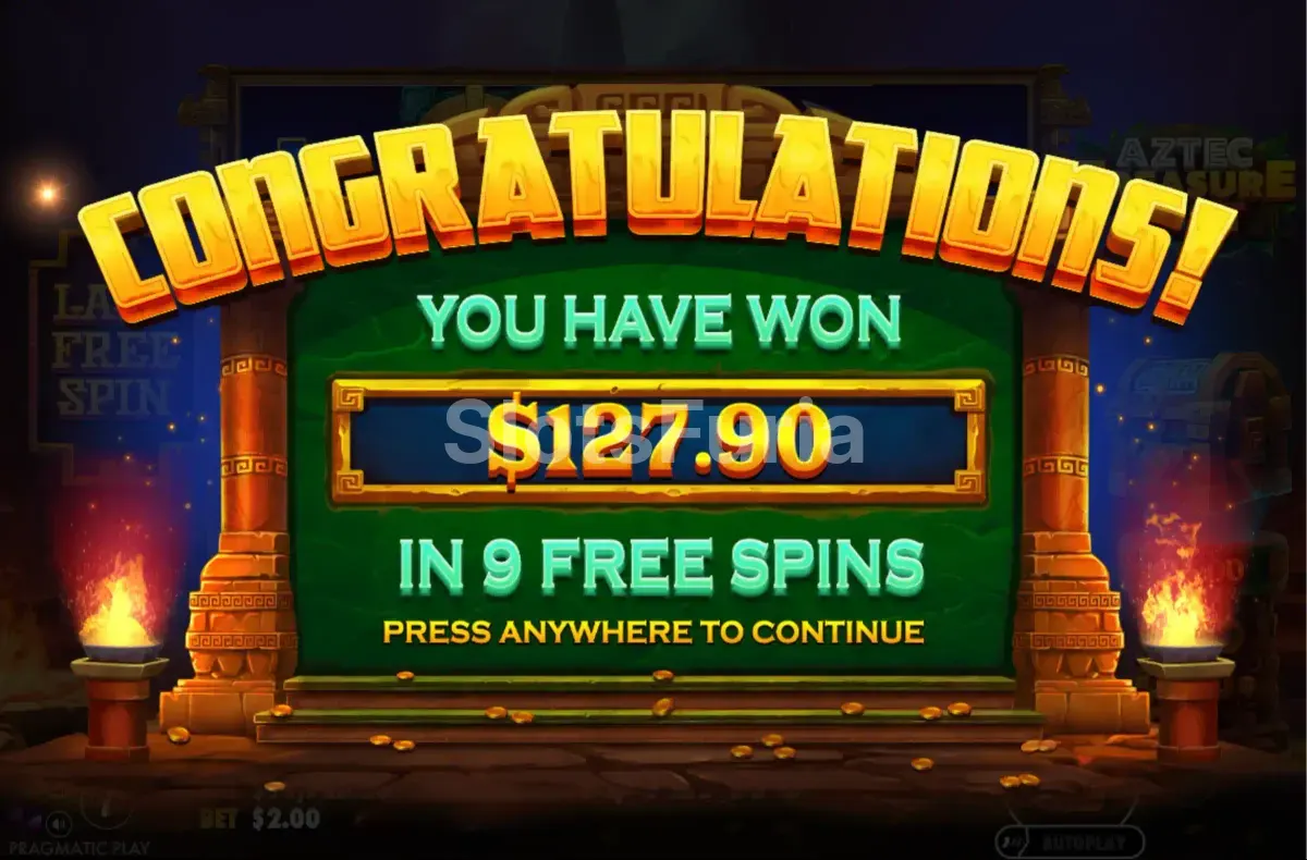 Gran victoria conseguida durante una partida en Aztec Treasure Hunt