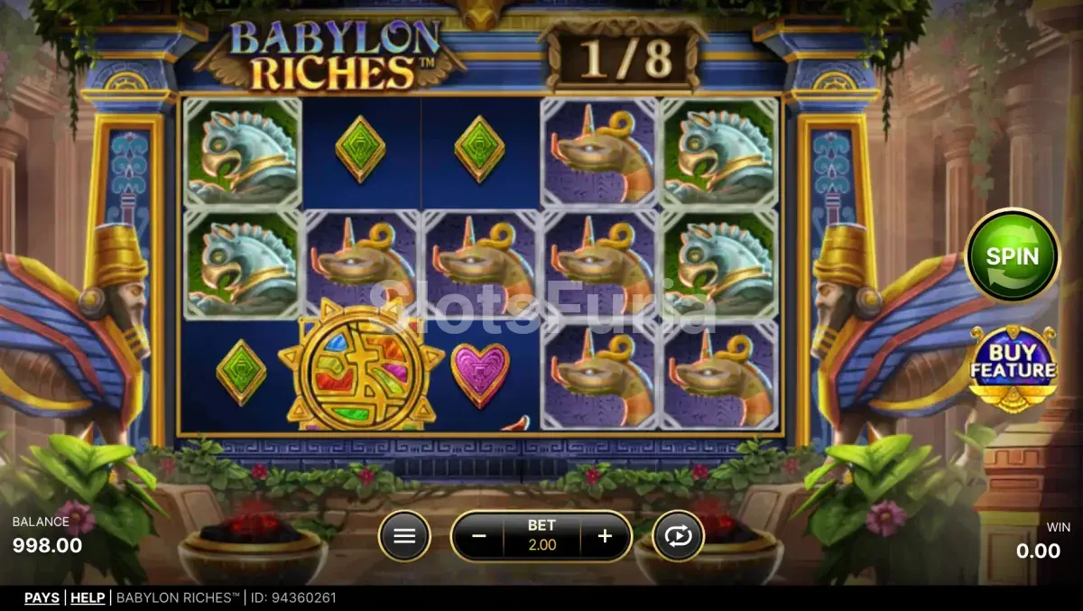 Pantalla principal de Babylon Riches con sus cinco rodillos