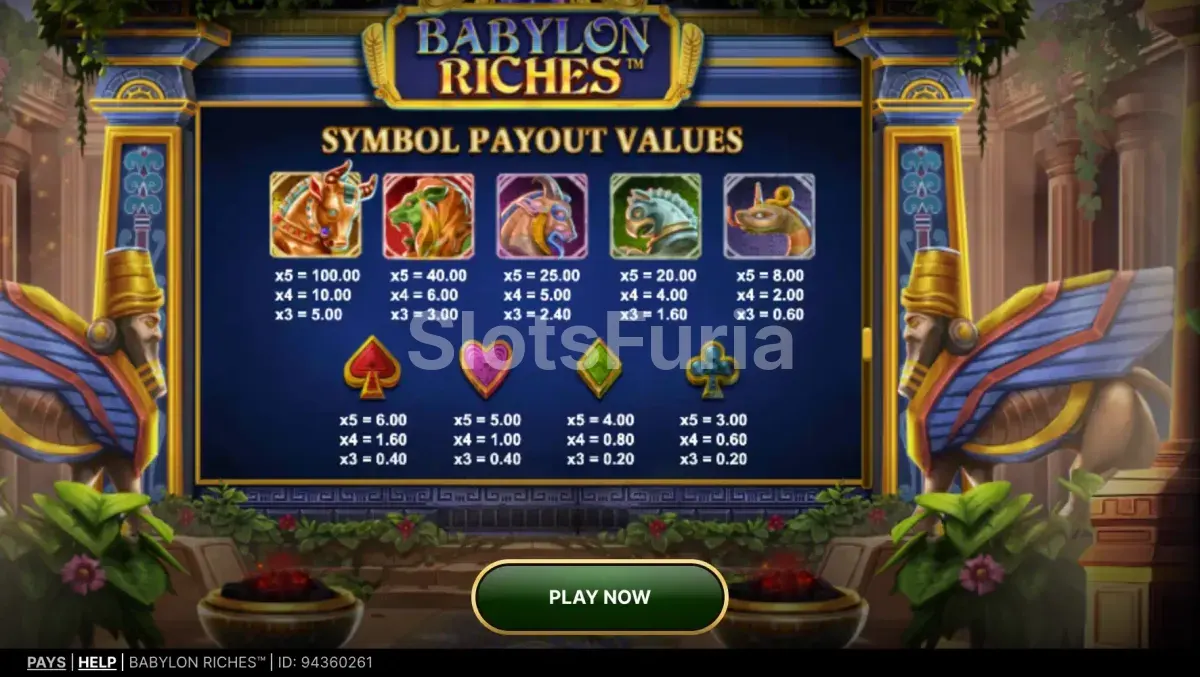 Tabla de pagos detallada de Babylon Riches
