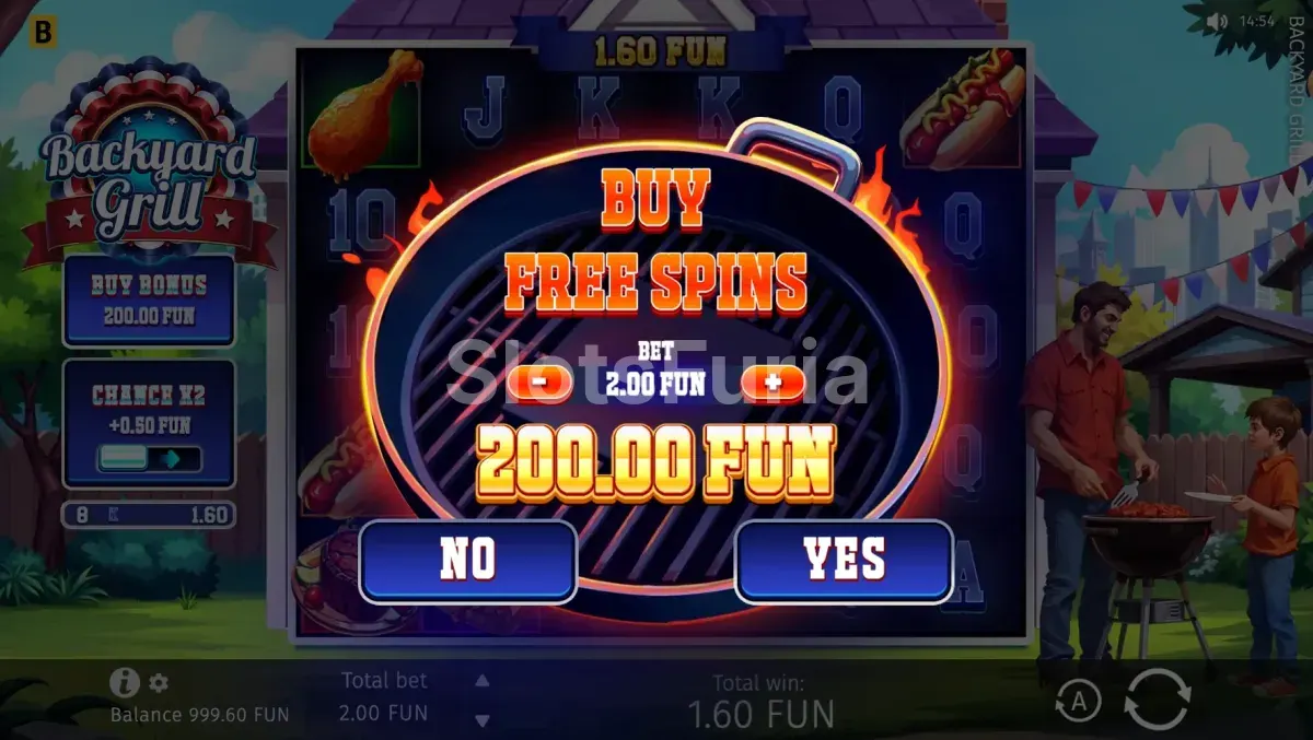 Función de compra de bonos en Backyard Grill de BGaming