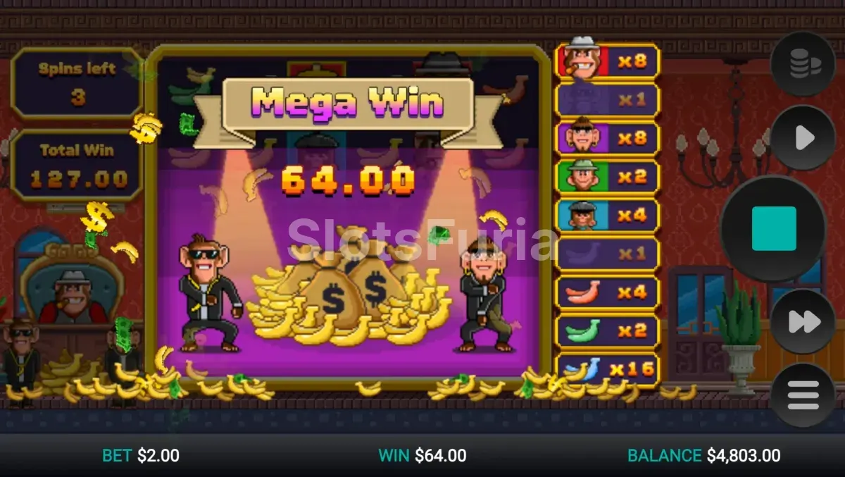 Gran victoria en Banana Town con multiplicadores al máximo