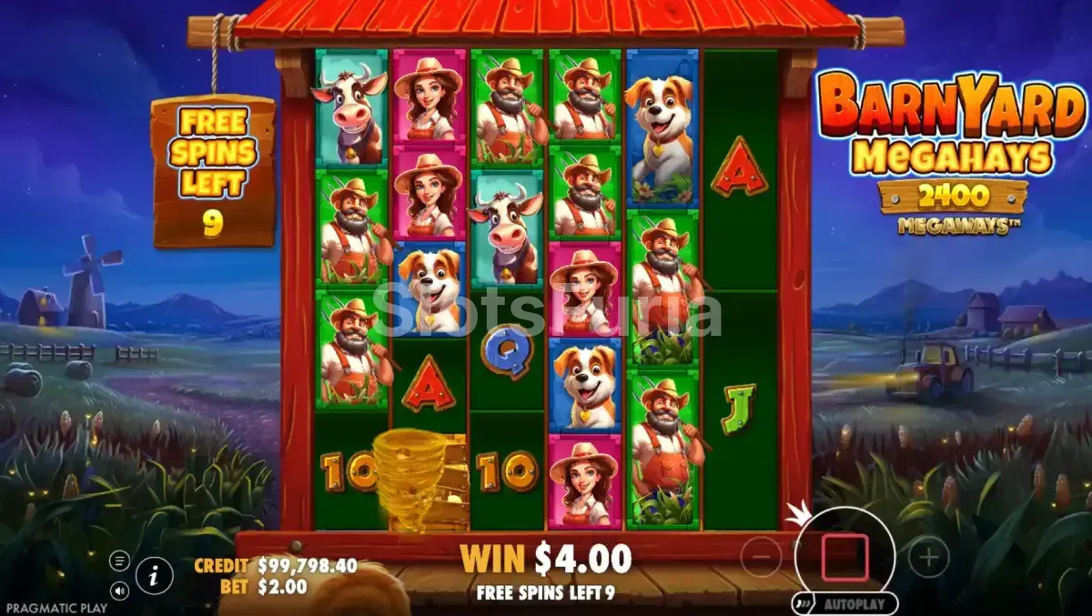 Ronda de giros gratuitos de Barnyard Megahays Megaways con símbolos especiales activos