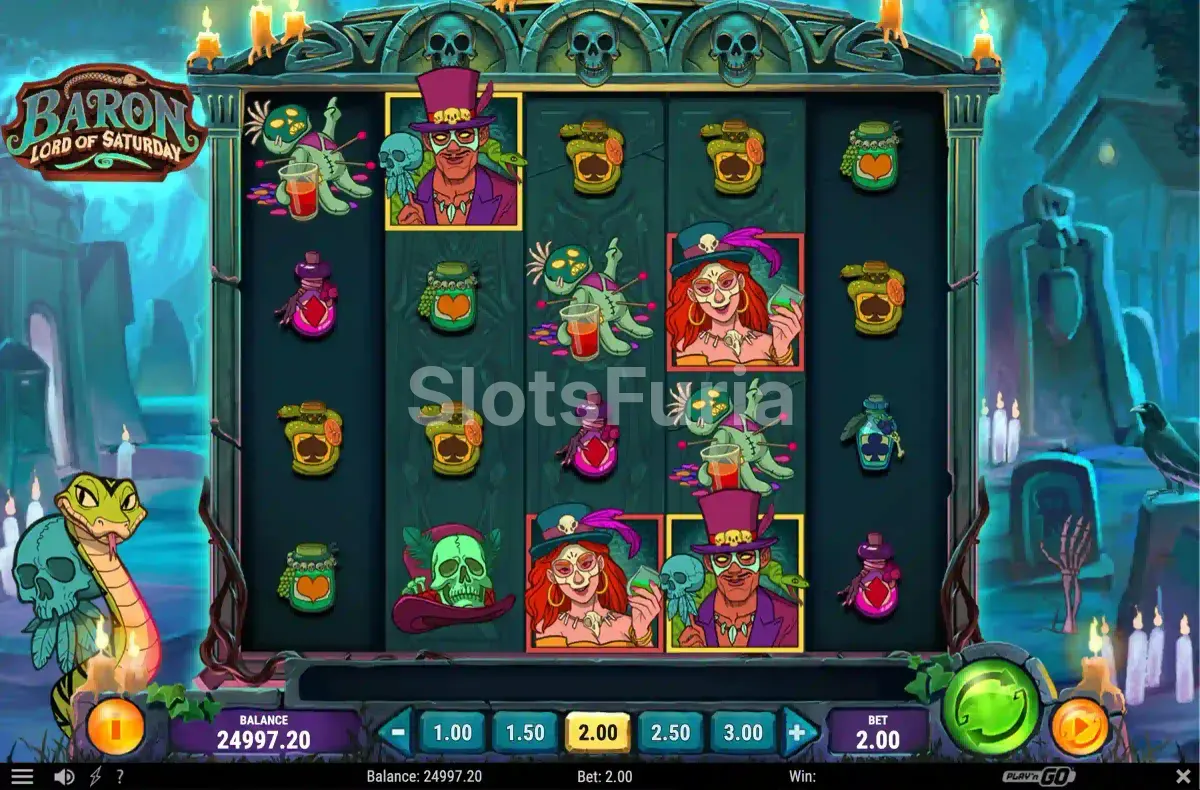 Segunda pantalla de juego de Baron Lord of Saturday mostrando el ambiente visual del bonus