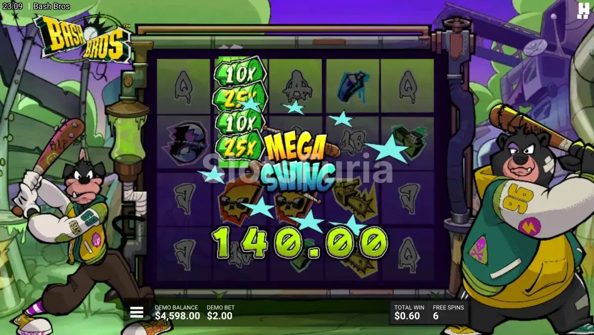 Gran victoria en Bash Bros con multiplicadores de Cash Stacks acumulados