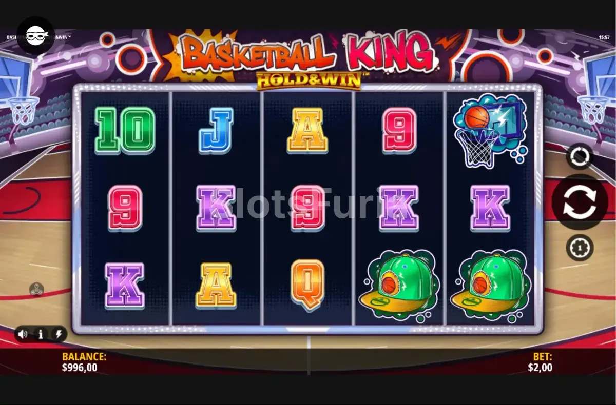 Función Hold & Win activada en Basketball King Hold & Win mostrando símbolos especiales
