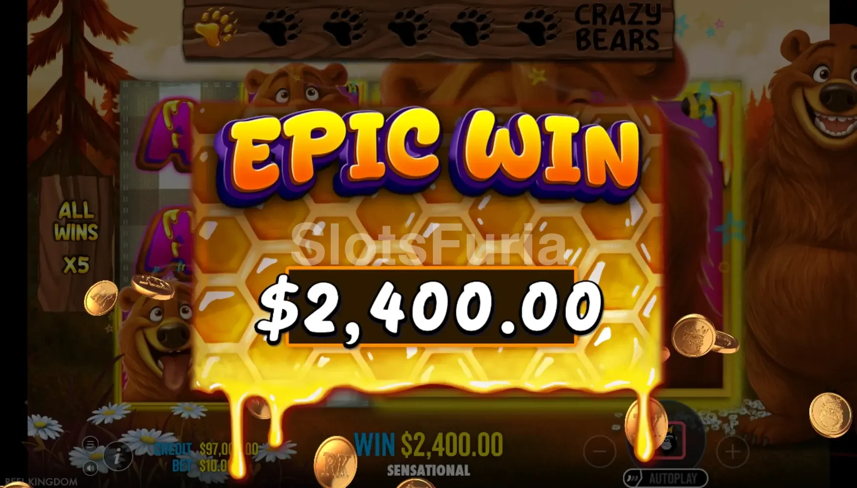 Gran victoria en Bear Crazy con los multiplicadores activados