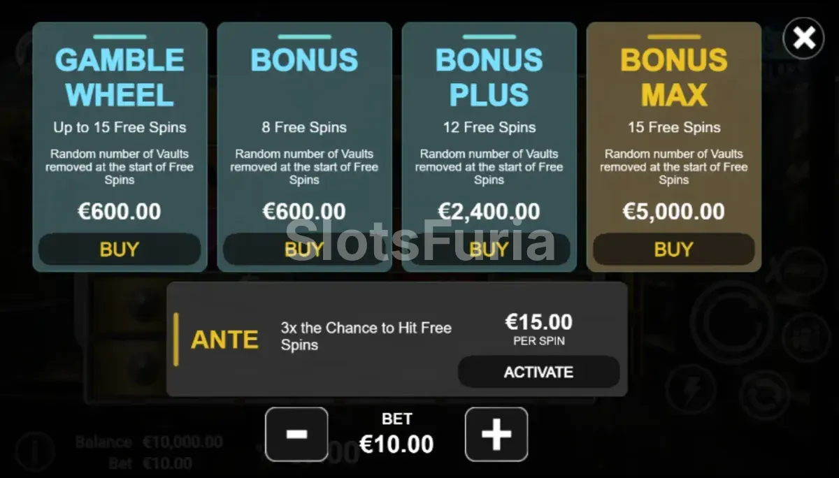 Opción de compra de bonus en la slot Beastly Burglars