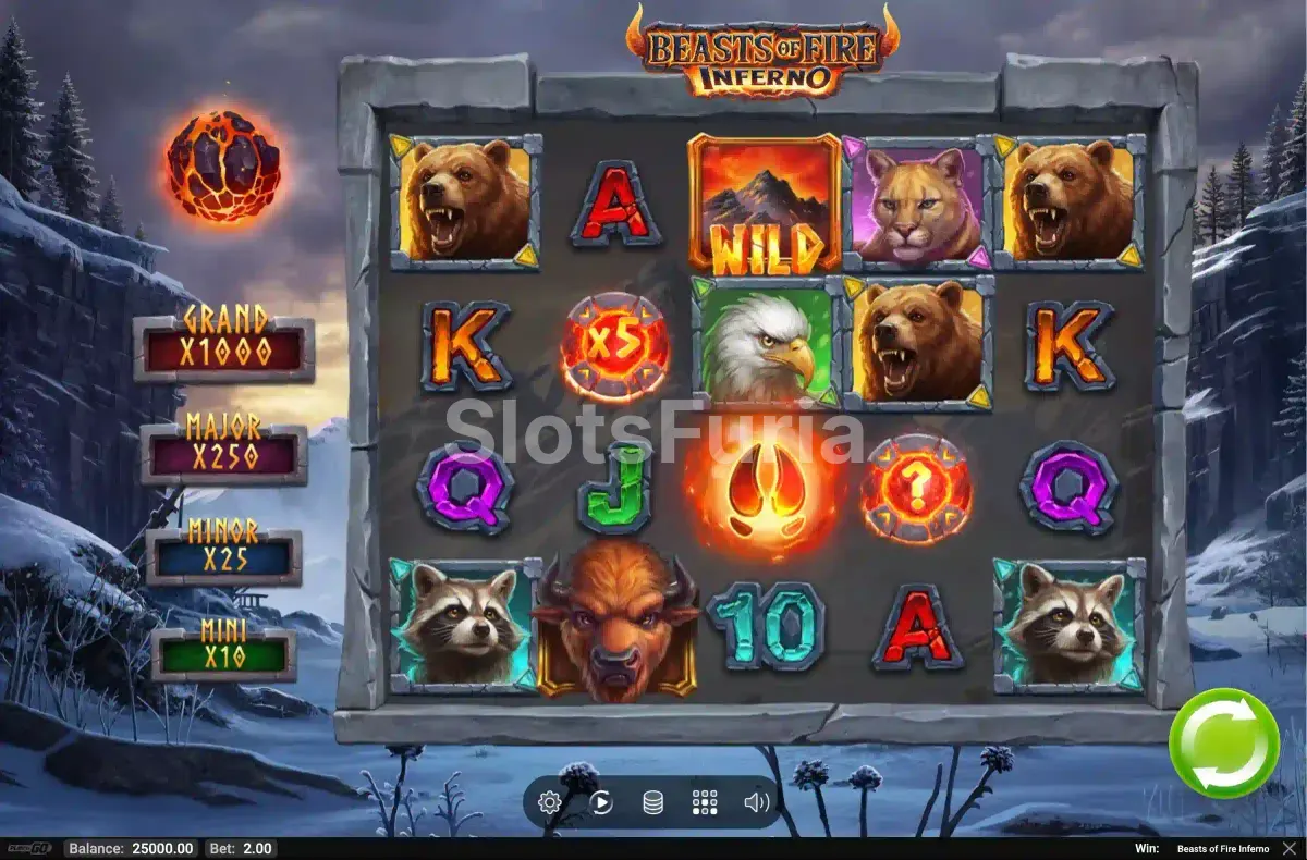 Ronda de giros gratis en Beasts of Fire Inferno con marcos de fuego