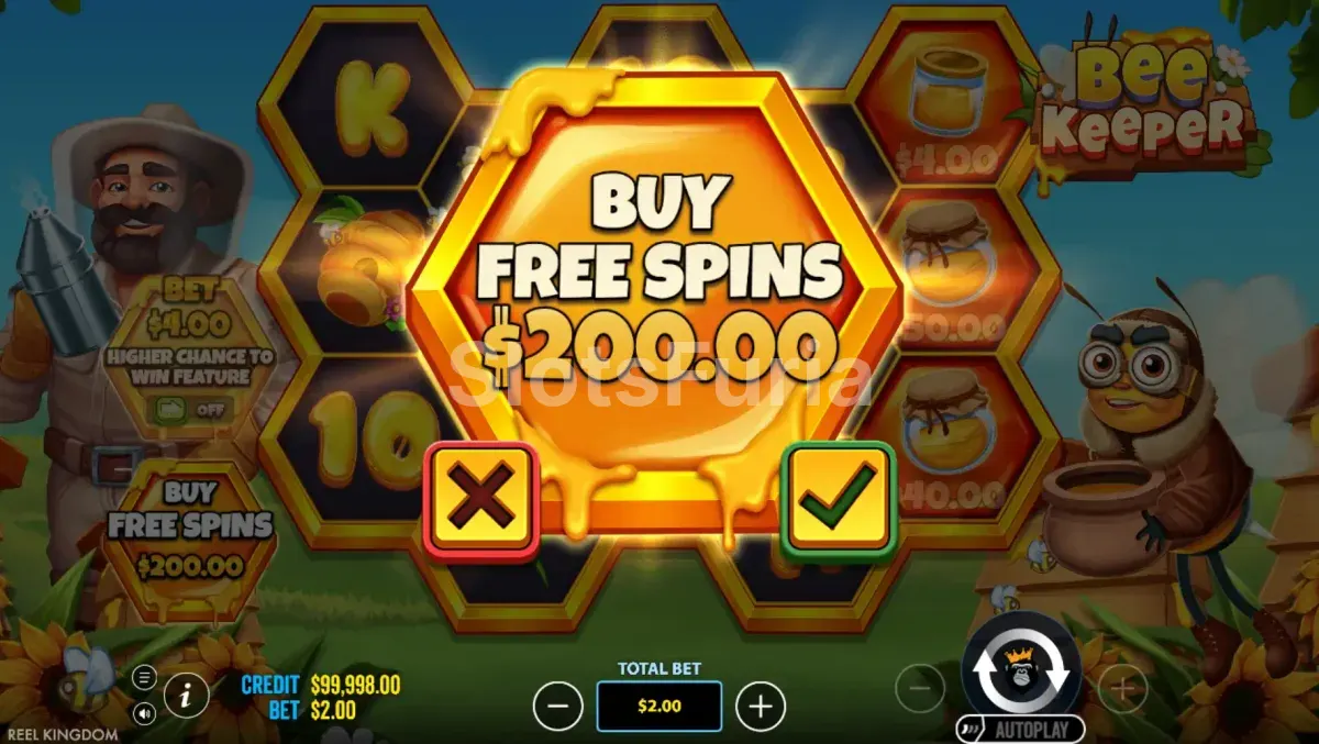 Opción de compra de bonus disponible en Bee Keeper