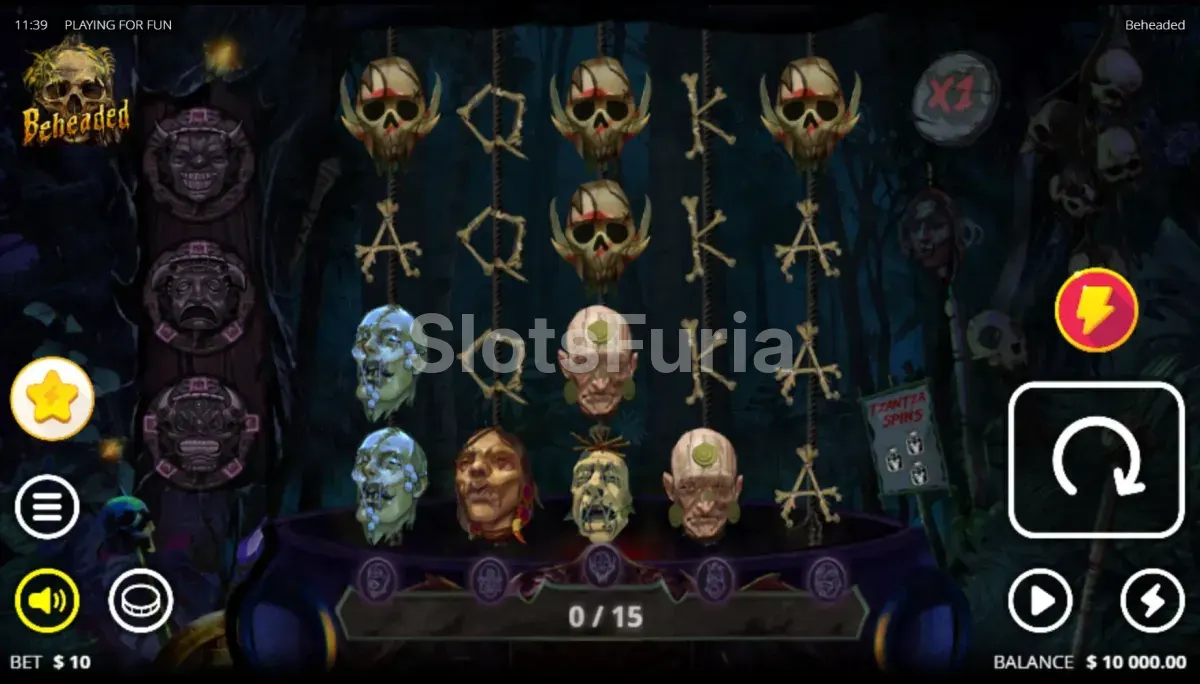 Pantalla principal del juego Beheaded con los cinco carretes activos