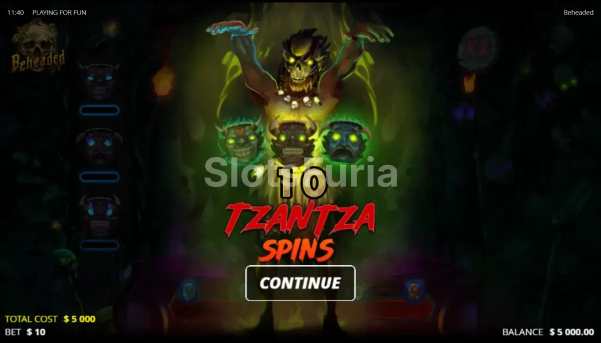 Ronda de giros gratis activada en Beheaded con multiplicadores en pantalla