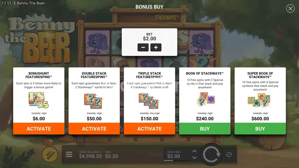 Opciones de compra de bonus en Benny The Beer