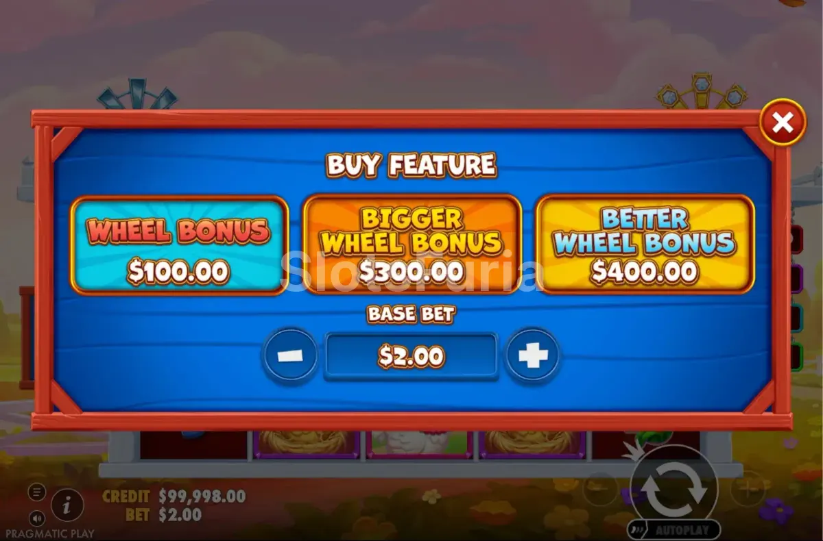 Menú de compra de bono de Better Barn House Bonanza con sus tres precios