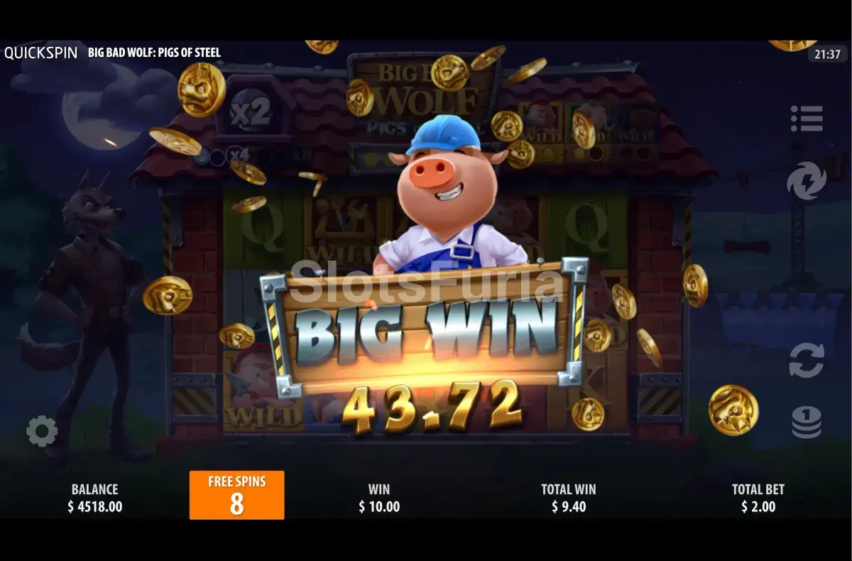 Gran victoria en la pantalla de Big Bad Wolf Pigs of Steel