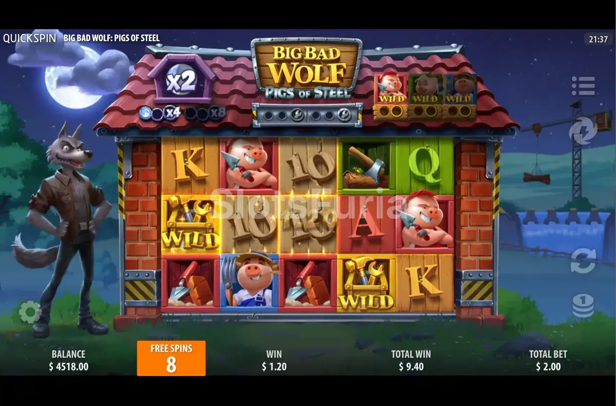 Ronda de giros gratuitos activada en Big Bad Wolf Pigs of Steel