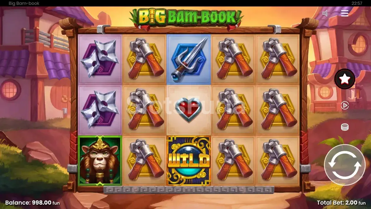 Pantalla principal del juego Big Bam-Book con los guerreros animales