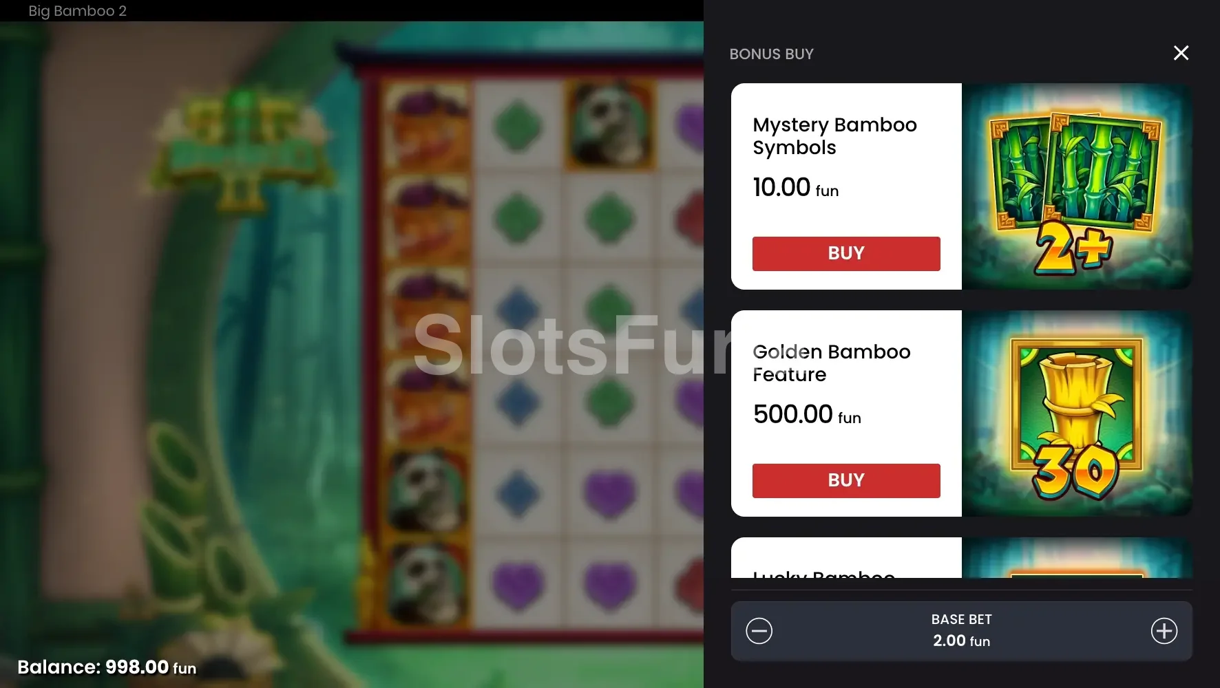 Función de compra de bonus en Big Bamboo 2