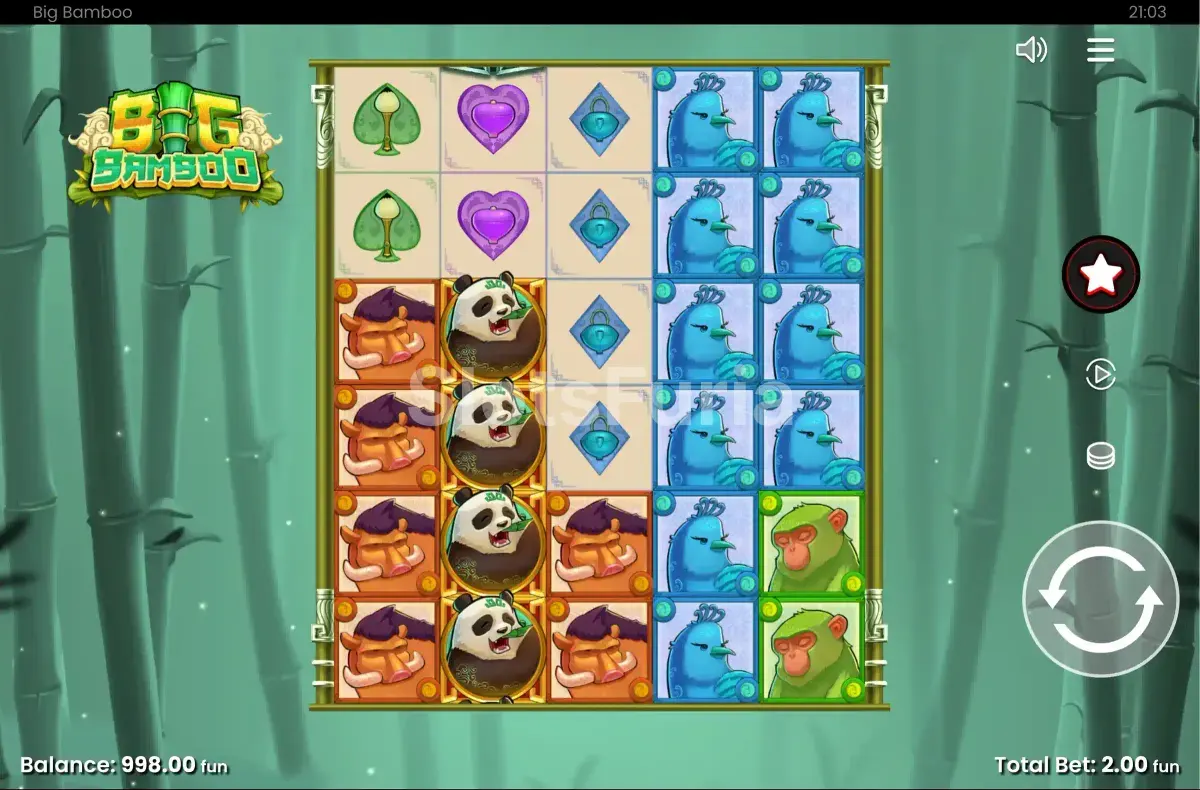 Juego base de Big Bamboo con la cuadrícula de 5 rodillos y 6 filas