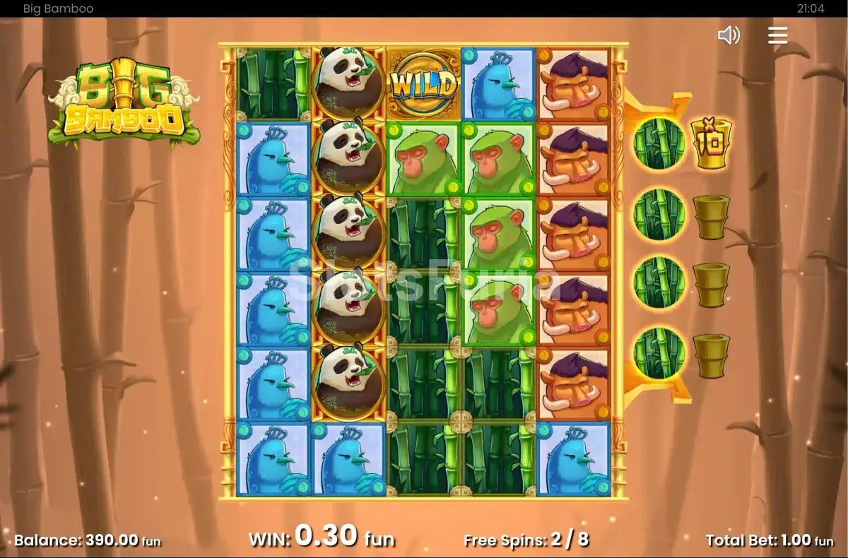 Ronda de giros gratis de Big Bamboo con conversión de símbolos