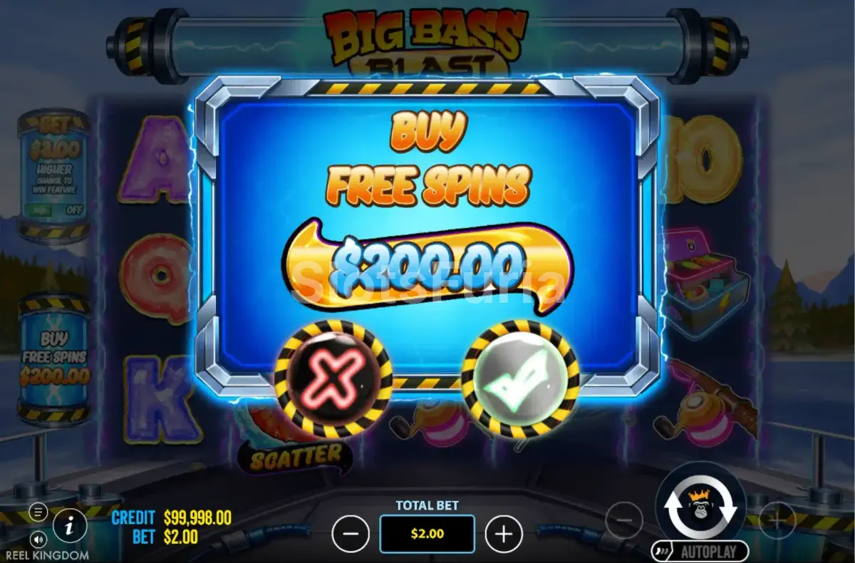 Pantalla de compra de bonus en Big Bass Blast de Pragmatic Play
