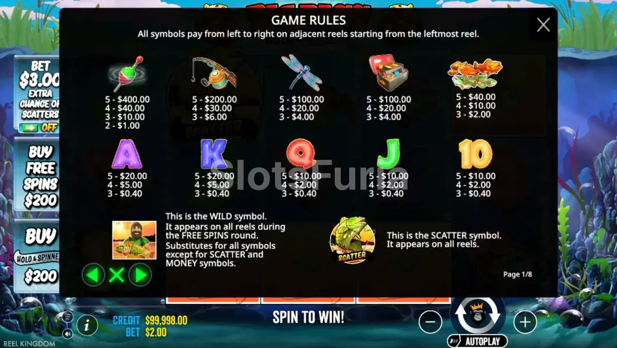 Tabla de pagos detallada de Big Bass Bonanza Hold & Spinner
