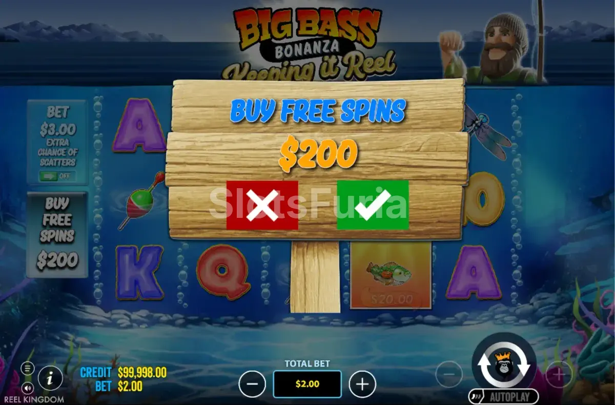Opción de compra de bonus disponible en Big Bass Bonanza Keeping It Reel